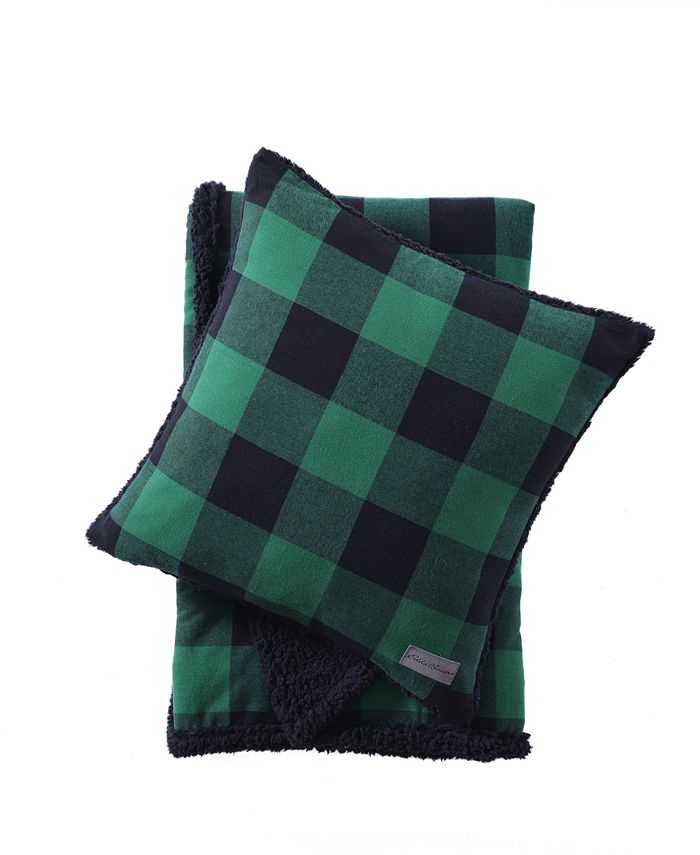 Eddie Bauer Cabin Plaid Flannel Yarn Dye Sherpa 2 Piece Throw and