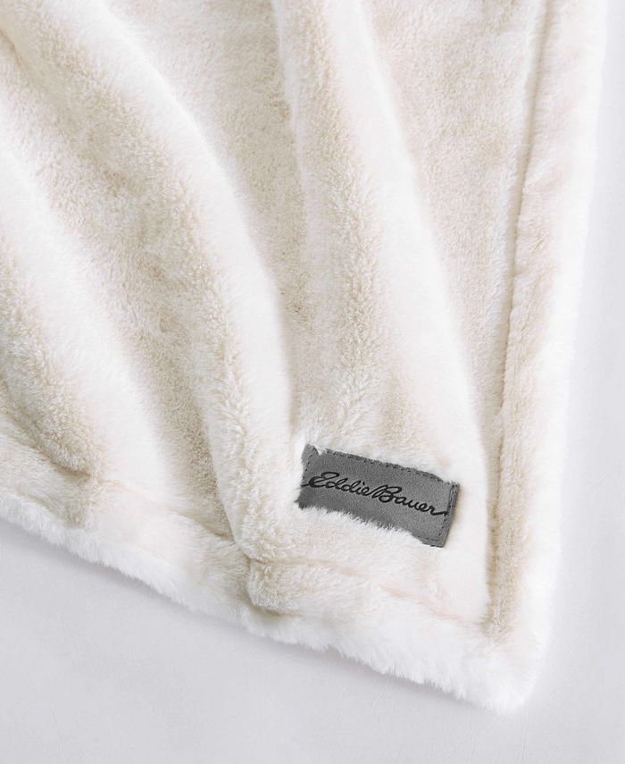 Eddie Bauer Solid Natural Faux Fur Reversible Throw, 60" X 50