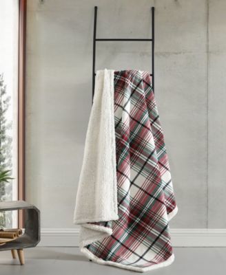 CLOSEOUT! Plaid Cotton Yarn Dye Flannel Faux Shearling Reverse Throw, 60" X 50"