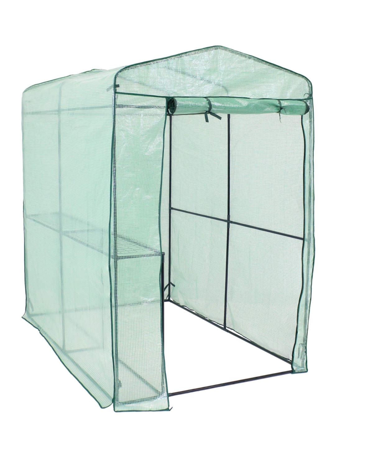 Sunnydaze Decor Iron Pe Cover Walk-In Greenhouse with 1 Shelf -- Green