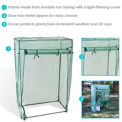 Outdoor Deluxe Portable Large Potted Plant and Starter Tomato Plant Greenhouse with Roll-Up Door - Green