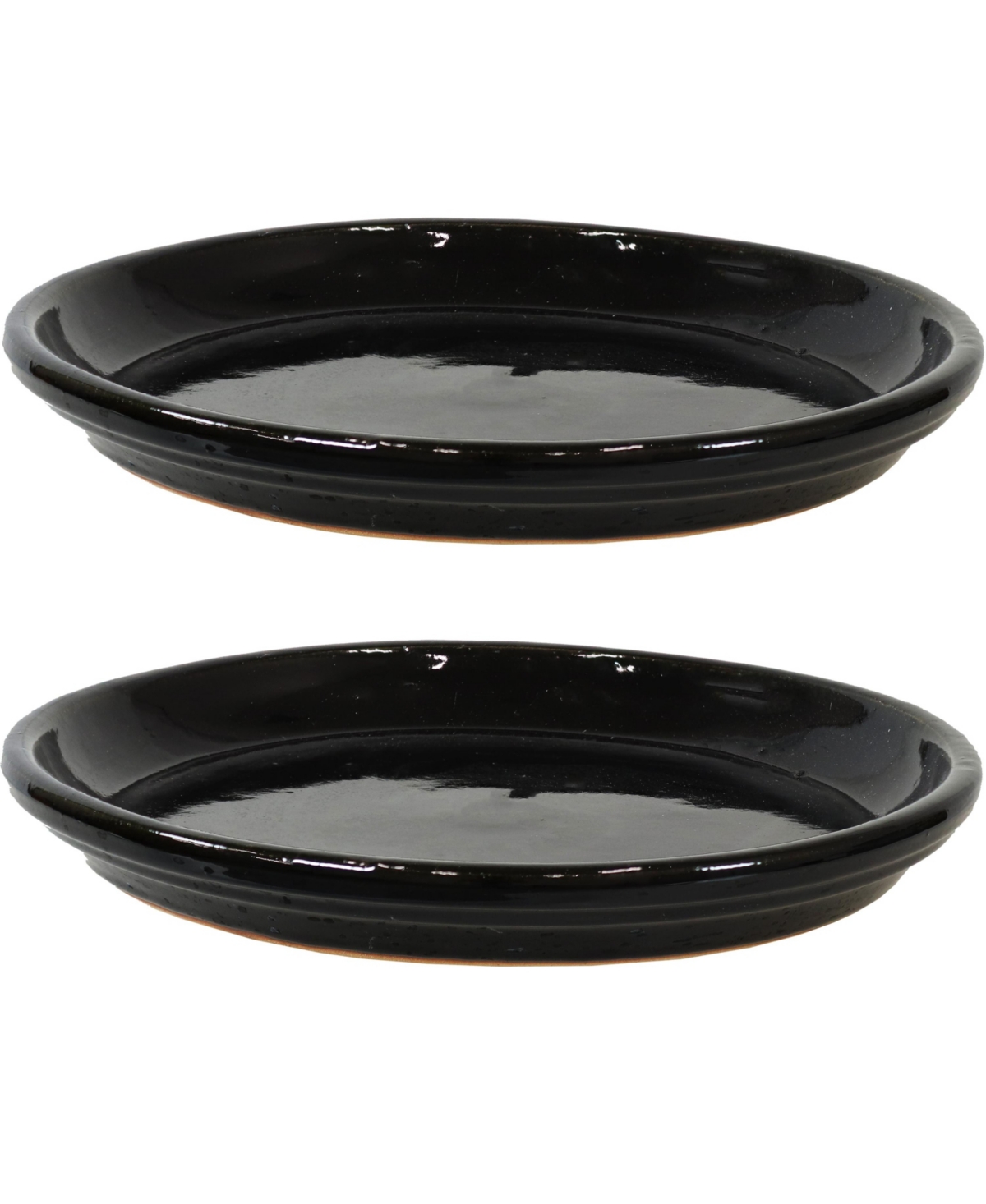 Sunnydaze Decor Glazed Ceramic Planter Saucers - - Obsidian - Set of 2