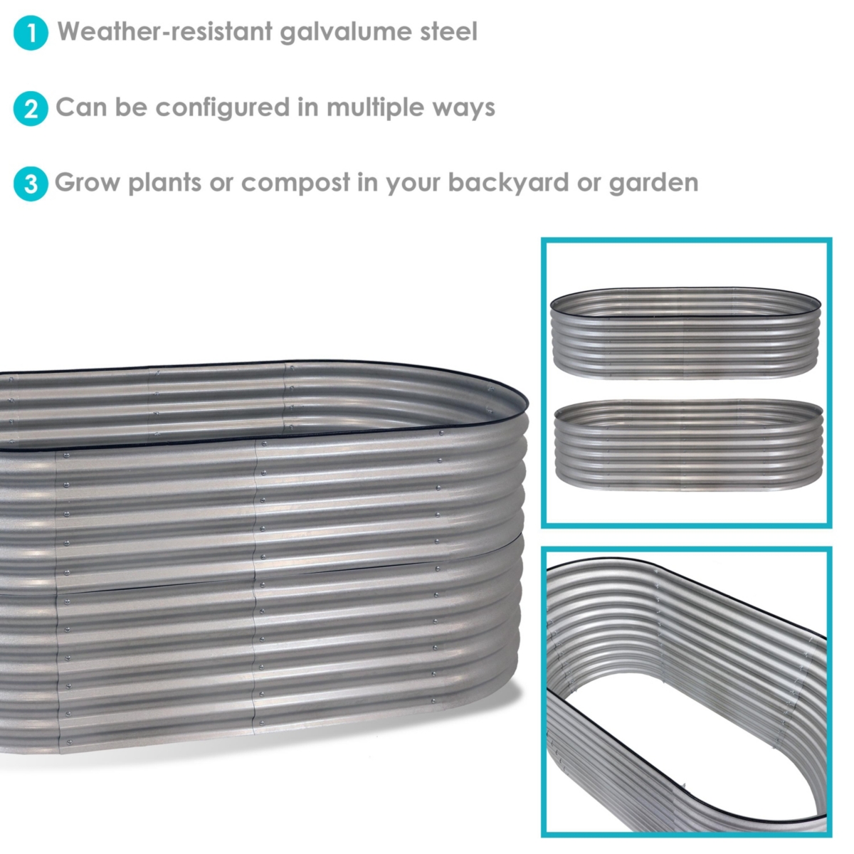 Sunnydaze Decor Galvalume Steel Oval Raised Garden Bed -- x - Silver