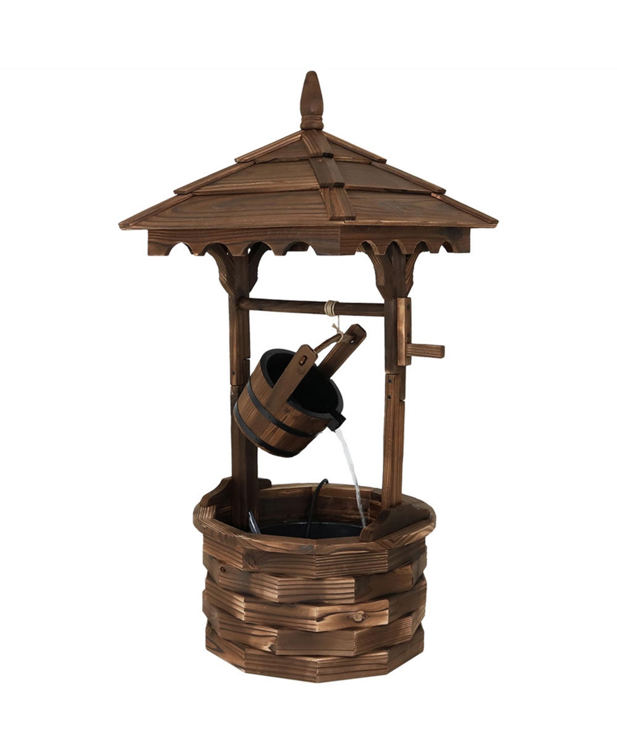 Old-Fashioned Wood Wishing Well Water Fountain with Liner - 48 in - Brown