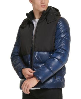 Men's Colorblock Mixed-Media Puffer Jacket
