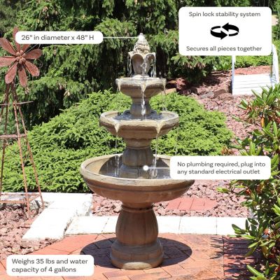 48"H Electric Fiberglass 3-Tier Outdoor Water Fountain