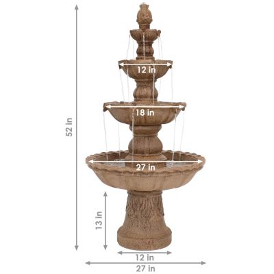 52"H Electric Fiberglass and Resin 4-Tier Pineapple Top Outdoor Water Fountain