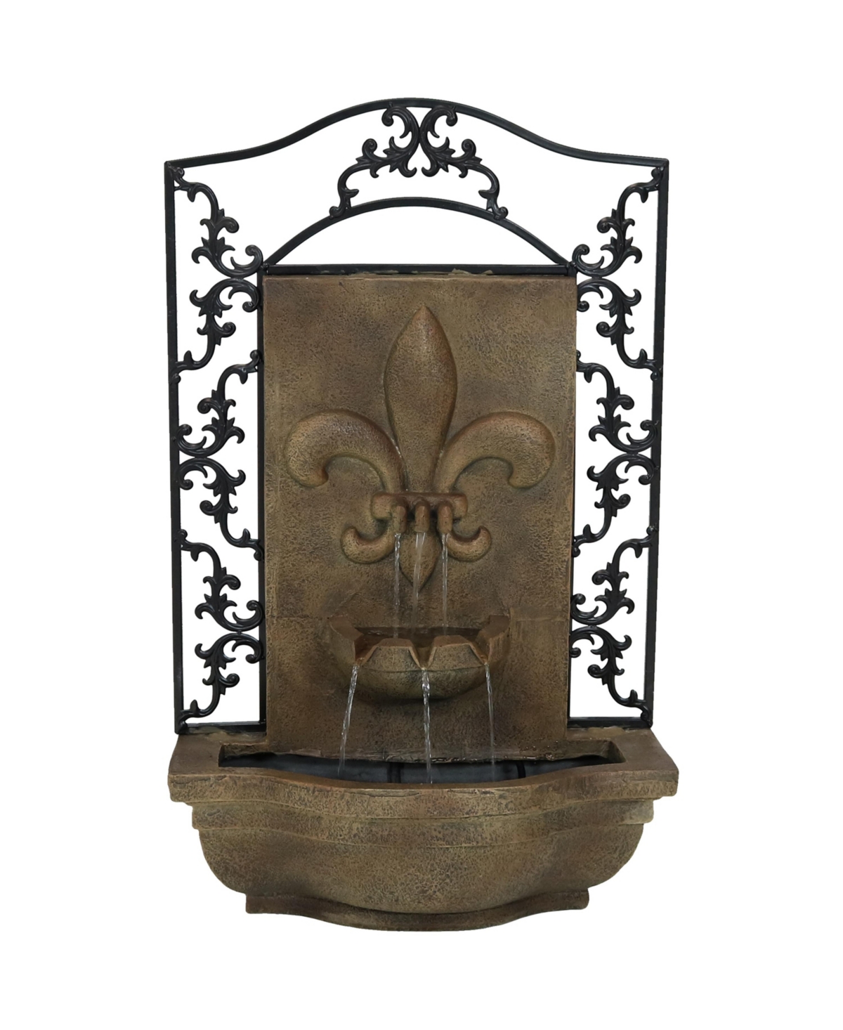 French Lily 33-Inch Polystone Outdoor Wall Water Fountain - Electric Submersible Pump - Florentine Stone Finish - Florentine stone fin