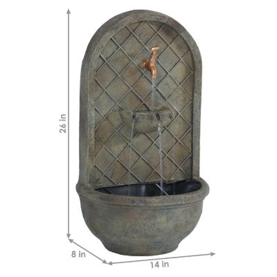 Messina 26-Inch Polystone Outdoor Wall Water Fountain - Electric Submersible Pump - Florentine Stone Finish