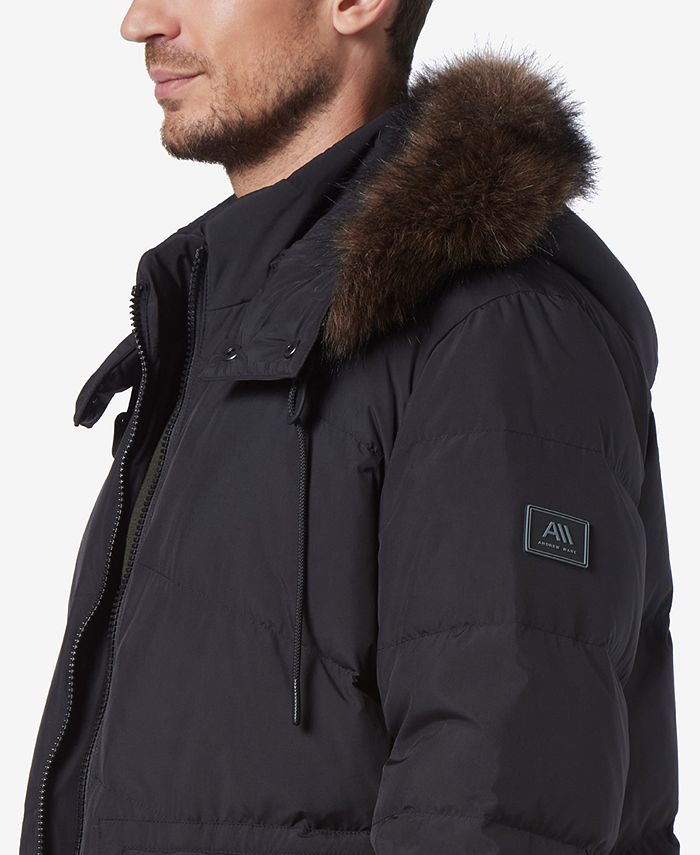 Men s Down Bomber with Faux Fur Trim and Removable Hood