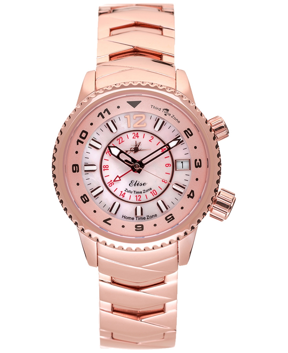 Abingdon Co. Women's Elise Swiss Tri-time Rose Gold-tone Ion-plated Stainless Steel Bracelet Watch 33mm
