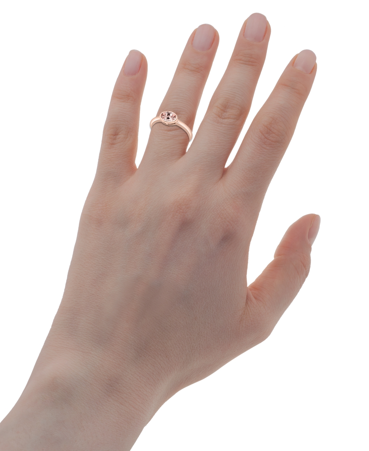 Lab-grownOval Bezel Ring (5/8 ct. t.w.) in 14k Rose Gold-Plated Sterling Silver (Also in Lab-grown Opal) - Morganite