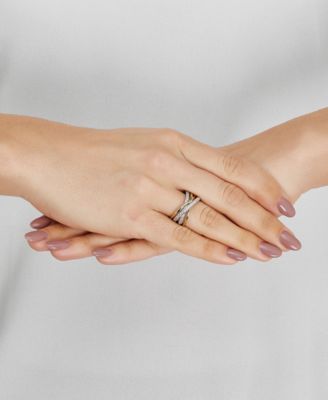 Macy's Cubic Zirconia Multirow Crossover Ring in Sterling Silver & 14k Gold-Plate
