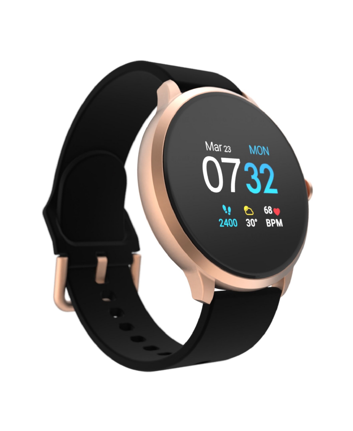 Sport 3 Unisex Touchscreen Smartwatch: Rose Gold Case with Black Silicone Strap 45mm - Black