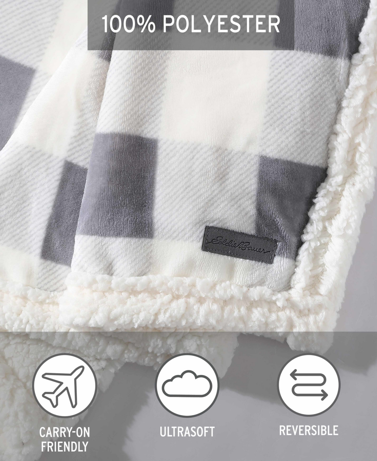 Eddie Bauer Mountain Plaid Ultra Soft Plush Fleece Reversible Blanket, Full/Queen