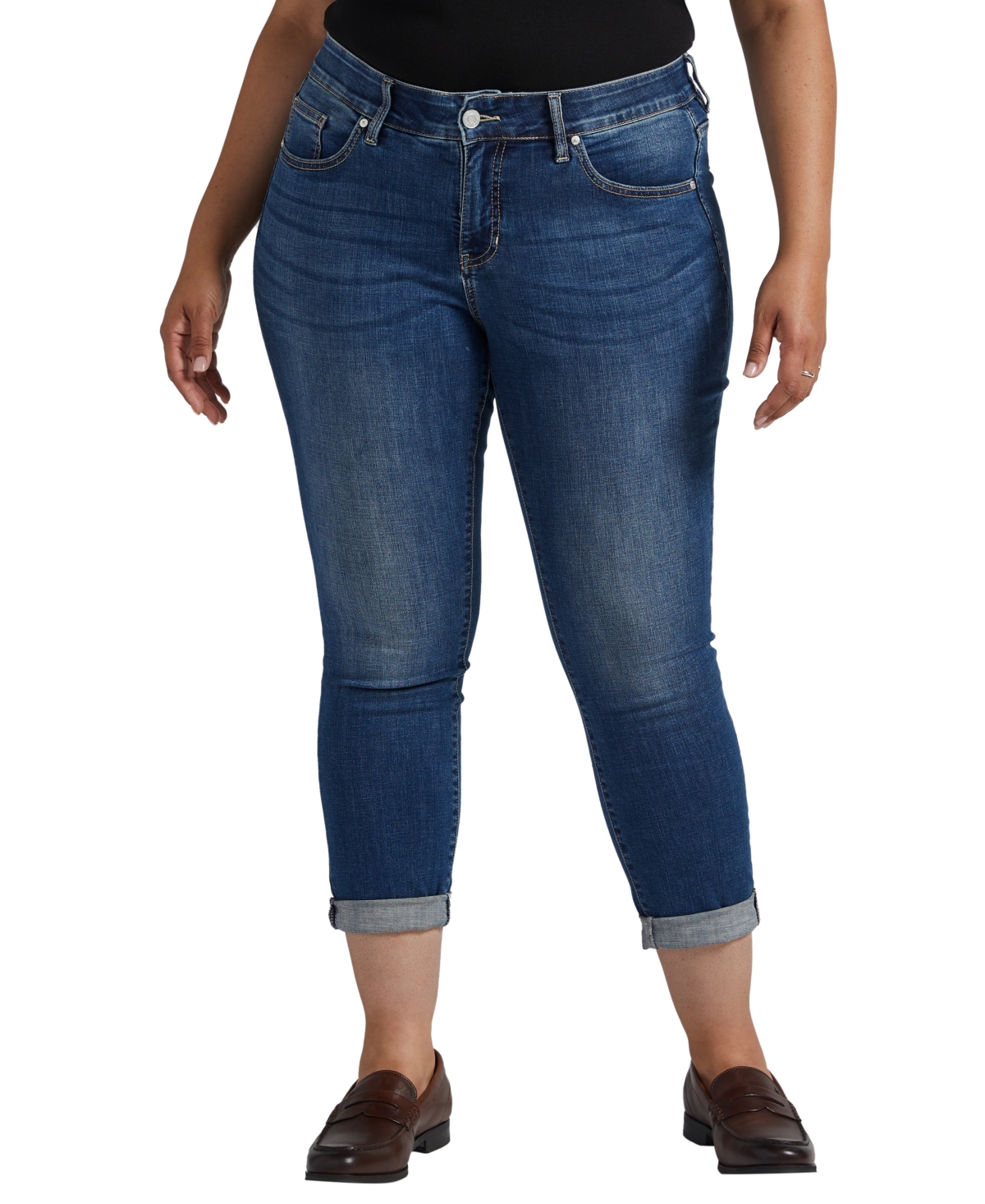 Plus Size Carter Mid Rise Girlfriend Jeans - Thorne Blue