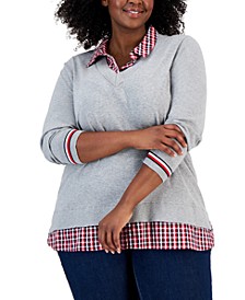 Plus Size Cotton Layered-Look Sweater