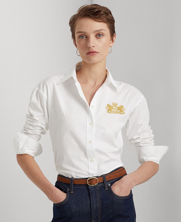Lauren Ralph Lauren Women's Long Sleeve Lion Crest Twill Shirt - Macy's