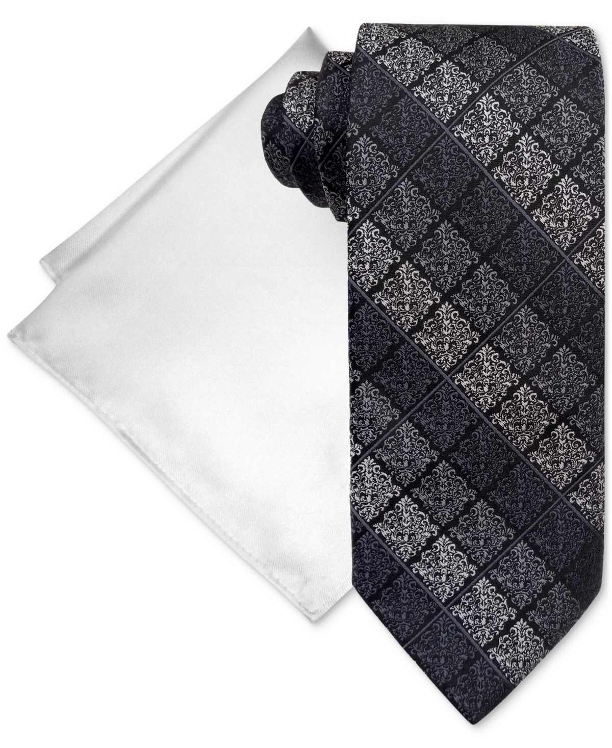 Men's Stripe Tie & Pocket Square Set - Black