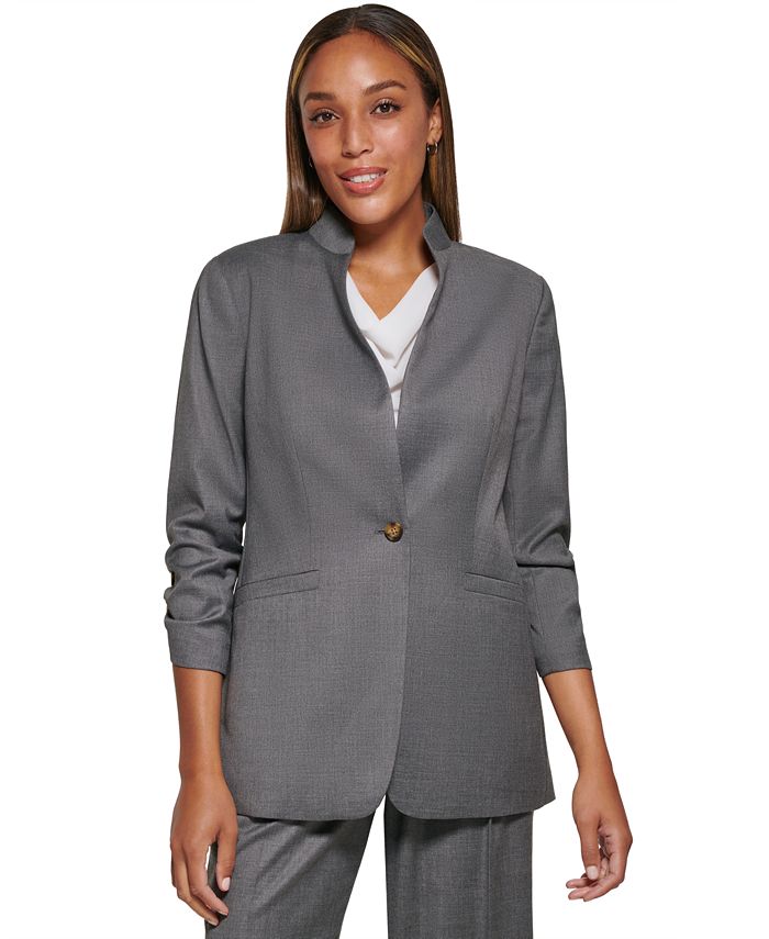 Calvin Klein Women's Ruched Sleeve One Button Blazer - Macy's