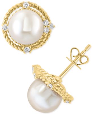EFFY Collection - Freshwater Pearl (8mm) & Diamond (1/6 ct. t.w.) Stud Earrings in 14k Gold