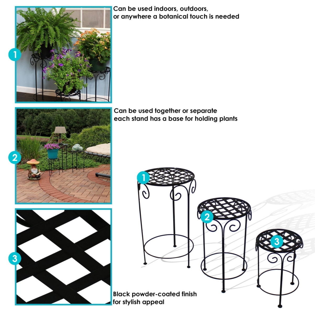 Sunnydaze DecorIron in, in, Plant Stand with Scroll Design - Black