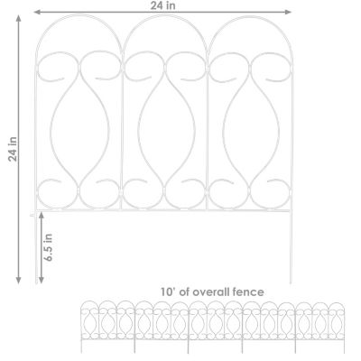 Outdoor Lawn and Garden Metal Traditional Style Decorative Border Fence Panel Set - 10' - 5pk