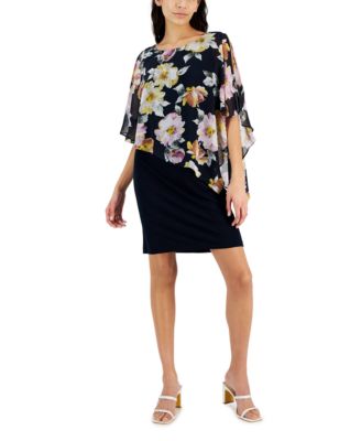 Connected - Women's Asymmetrical Cape-Overlay Sheath Dress