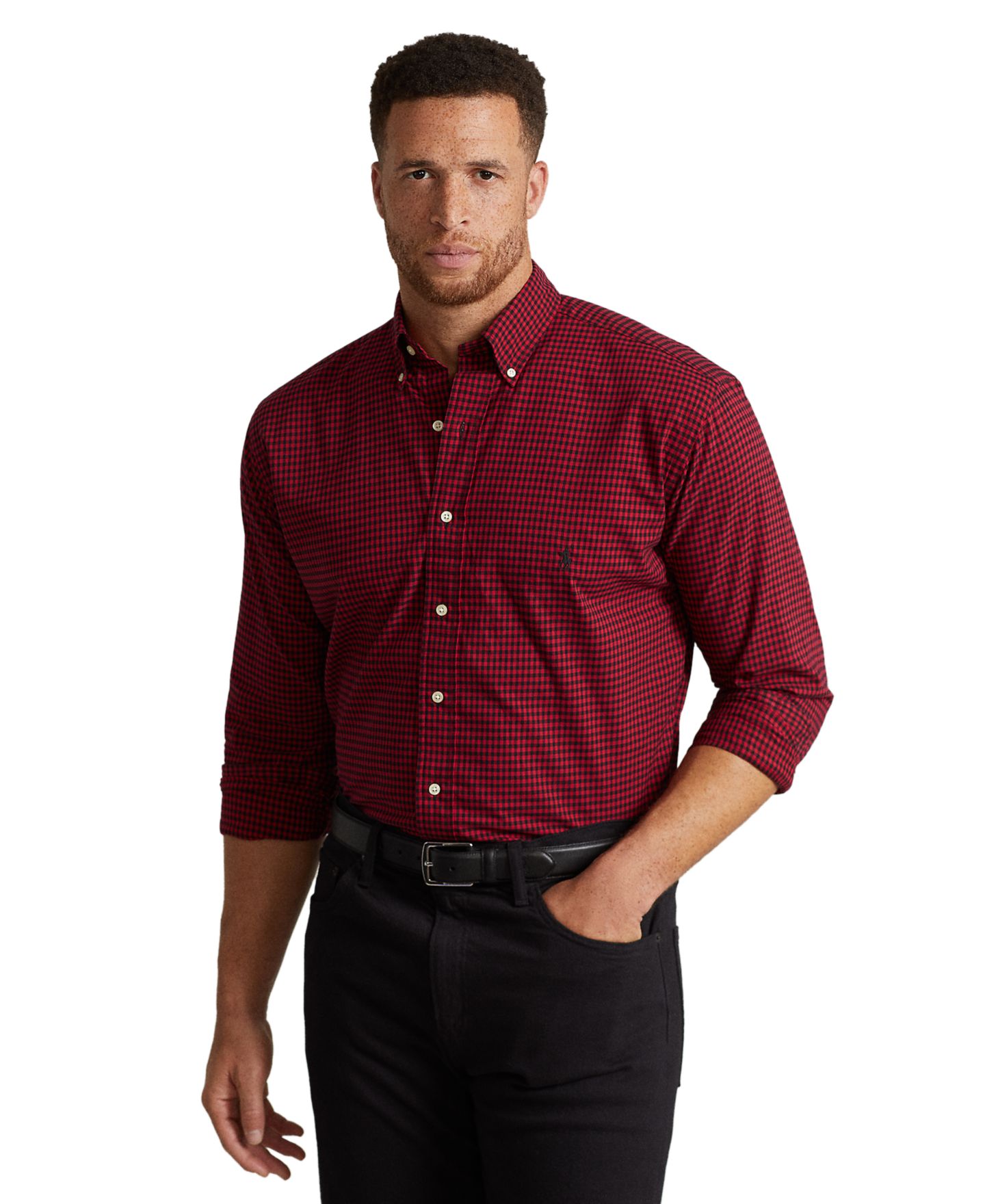 Мужская рубашка Polo Ralph Lauren Big & Tall Cotton Twill, цвет: Мох фиолетовый — фото 6