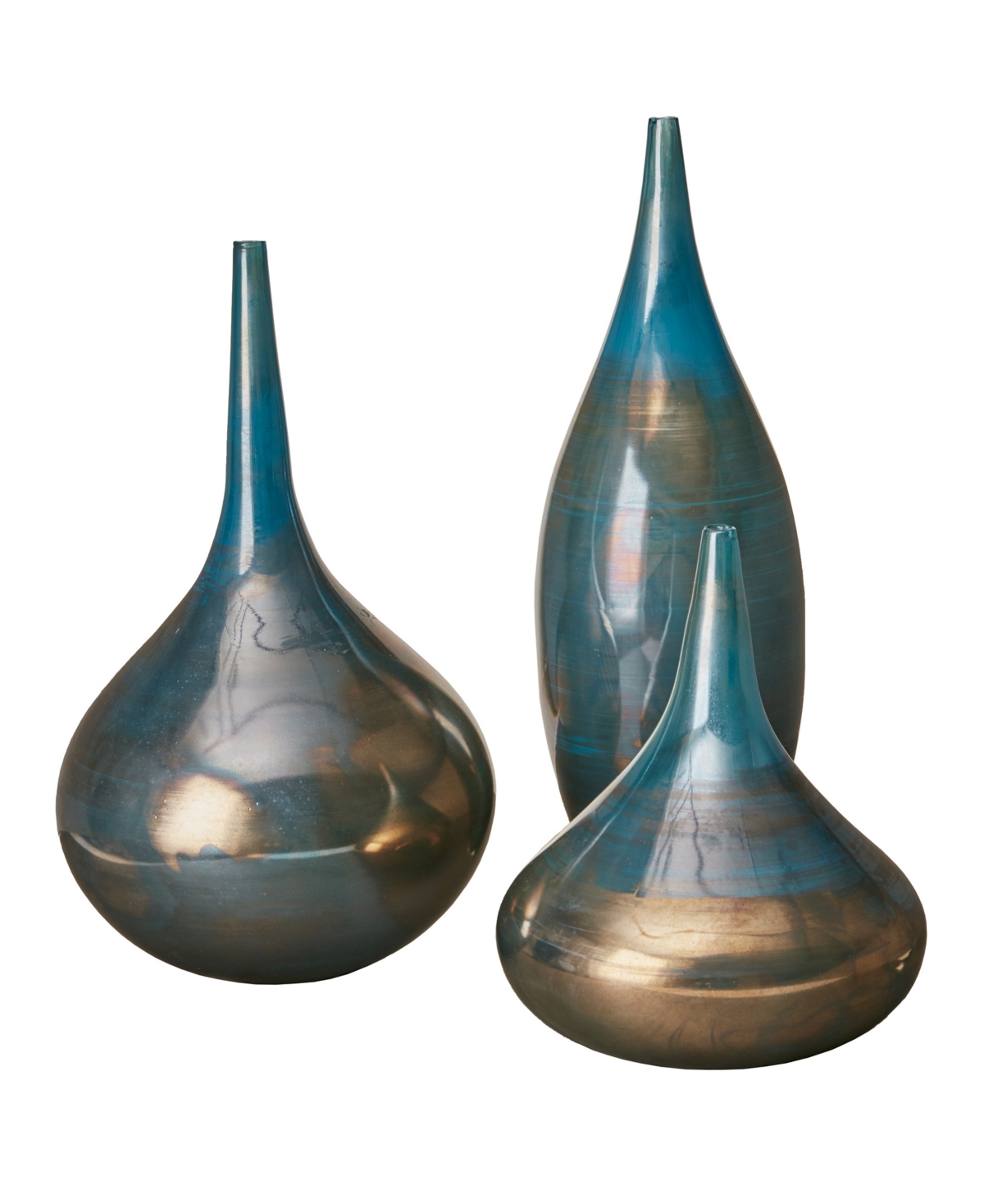 Madison Park Signature Aurora Handmade Rainbow Glass Vase Set Of 3 In Blue Metal