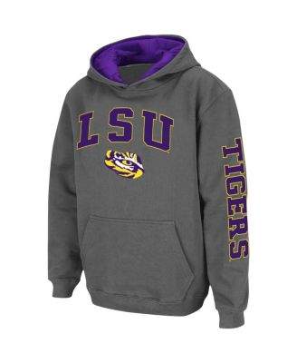 Youth Boys Charcoal LSU Tigers 2-Hit Team Pullover Hoodie