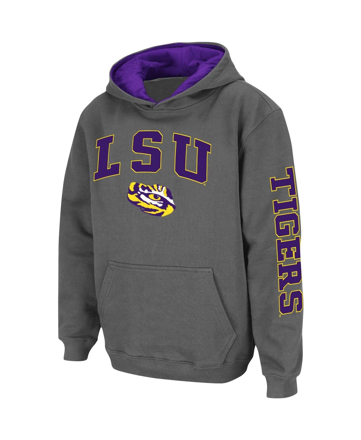 Colosseum Youth  Charcoal Lsu Tigers 2-hit Team Pullover Hoodie In Charcoal