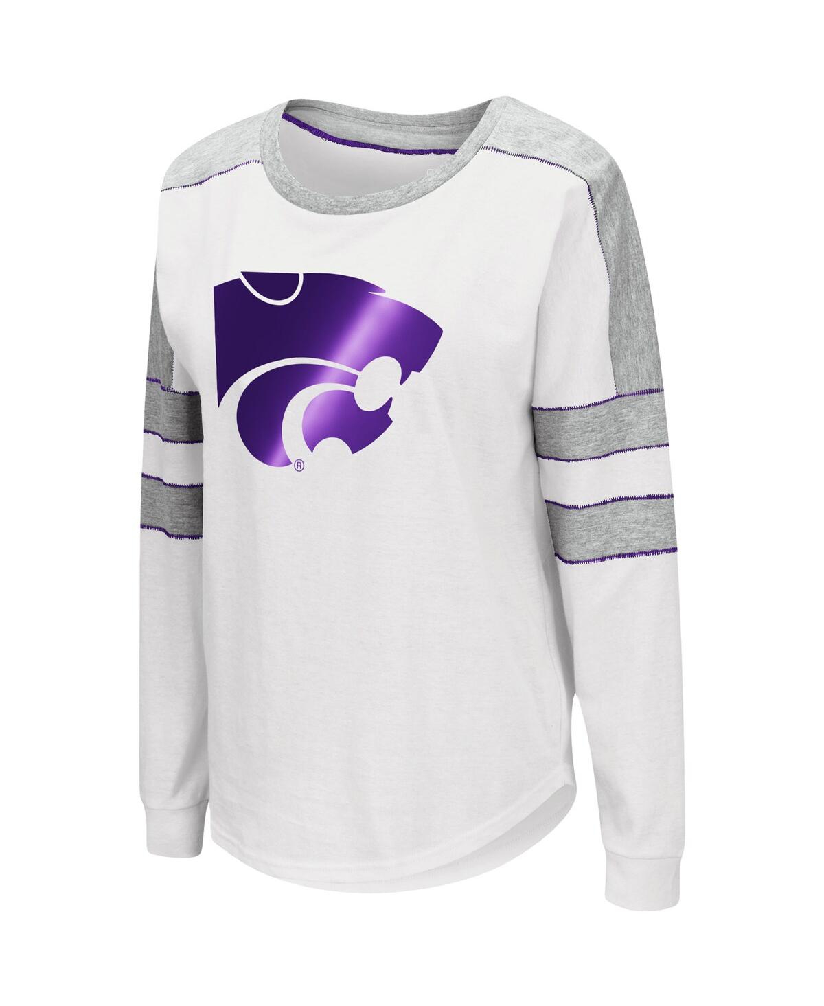 Shop Colosseum Women's  White Kansas State Wildcats Trey Dolman Long Sleeve T-shirt