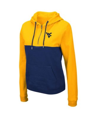 Women's Gold, Navy West Virginia Mountaineers Aidan Half-Zip Hoodie