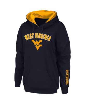 Women's Navy West Virginia Mountaineers Arch and Logo 1 Pullover Hoodie
