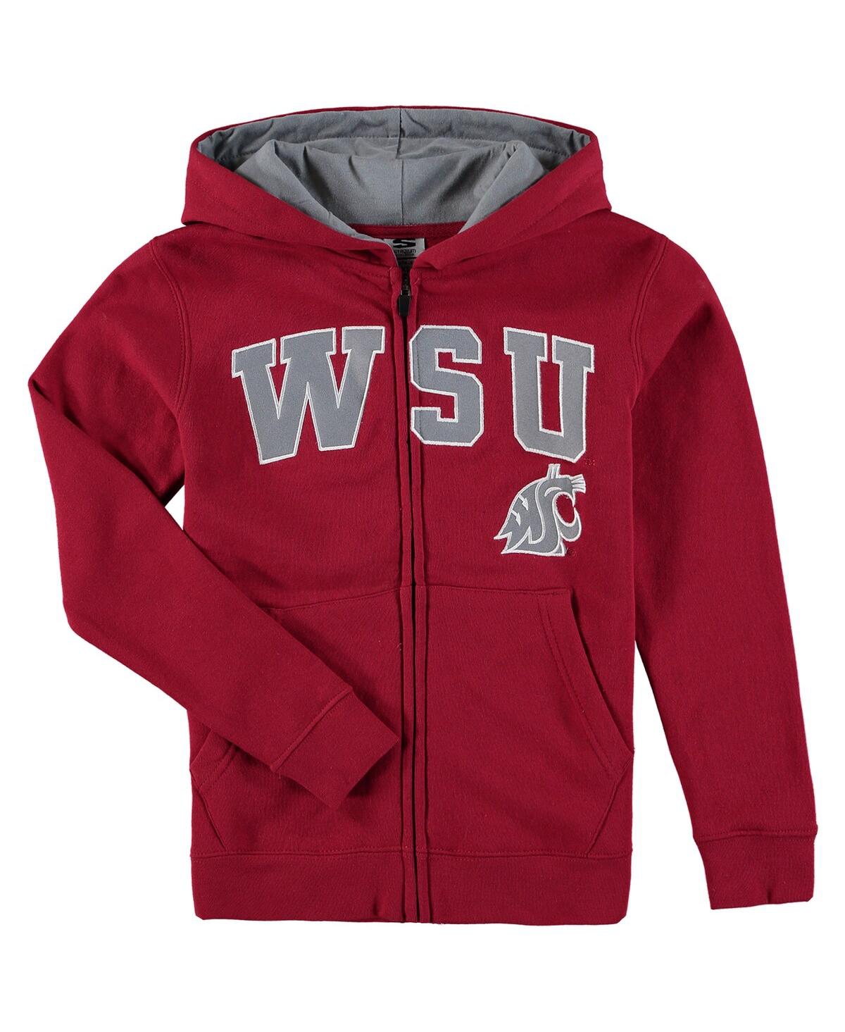 Youth BoysWashington State Cougars Applique Arch and Logo Full-zip Hoodie - Crimson