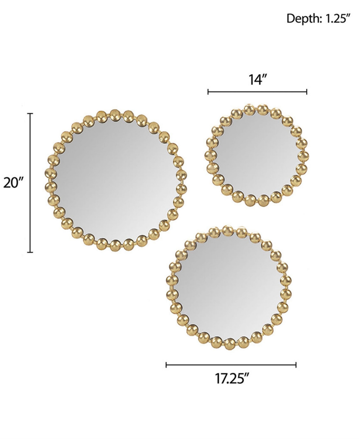 Madison Park Signature Marlowe 3 Piece Round Wall Decor Mirror Set - Gold-Tone