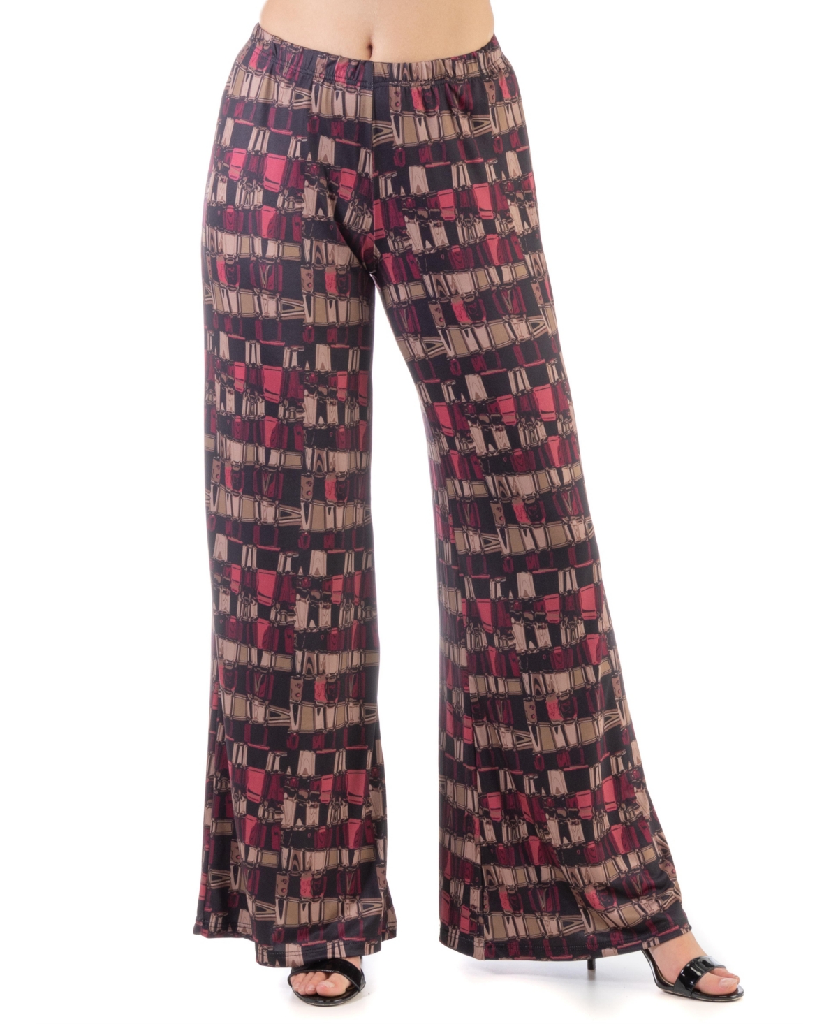 Women's Elastic Waist Palazzo Pants - Red, Brown Multi