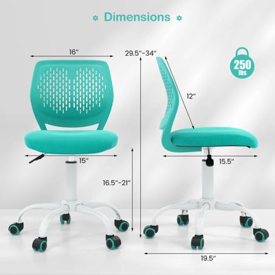 Office Task Desk Armless Chair Adjustable Mid Back Swivel