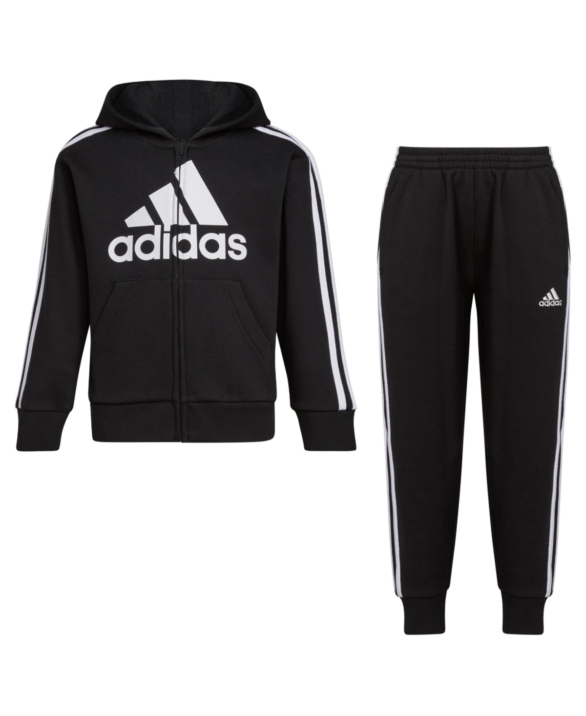 Adidas Originals Adidas Little Boys Long Sleeve Essential Fleece Jacket And Pant Set, 2-piece In Black