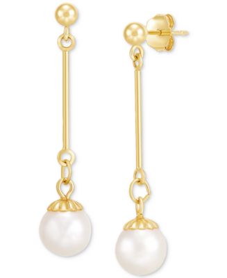Cultured Freshwater Pearl (6-1/2 - 7mm) Drop Earrings in 14k Gold - Macy's