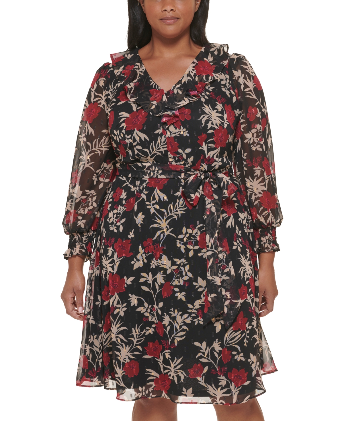Jessica Howard Plus Size Floral-Print Ruffled Midi Dress