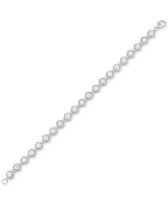 Cultured Freshwater Button Pearl (4 - 4-1/2mm) & Cubic Zirconia Link Bracelet in Sterling Silver