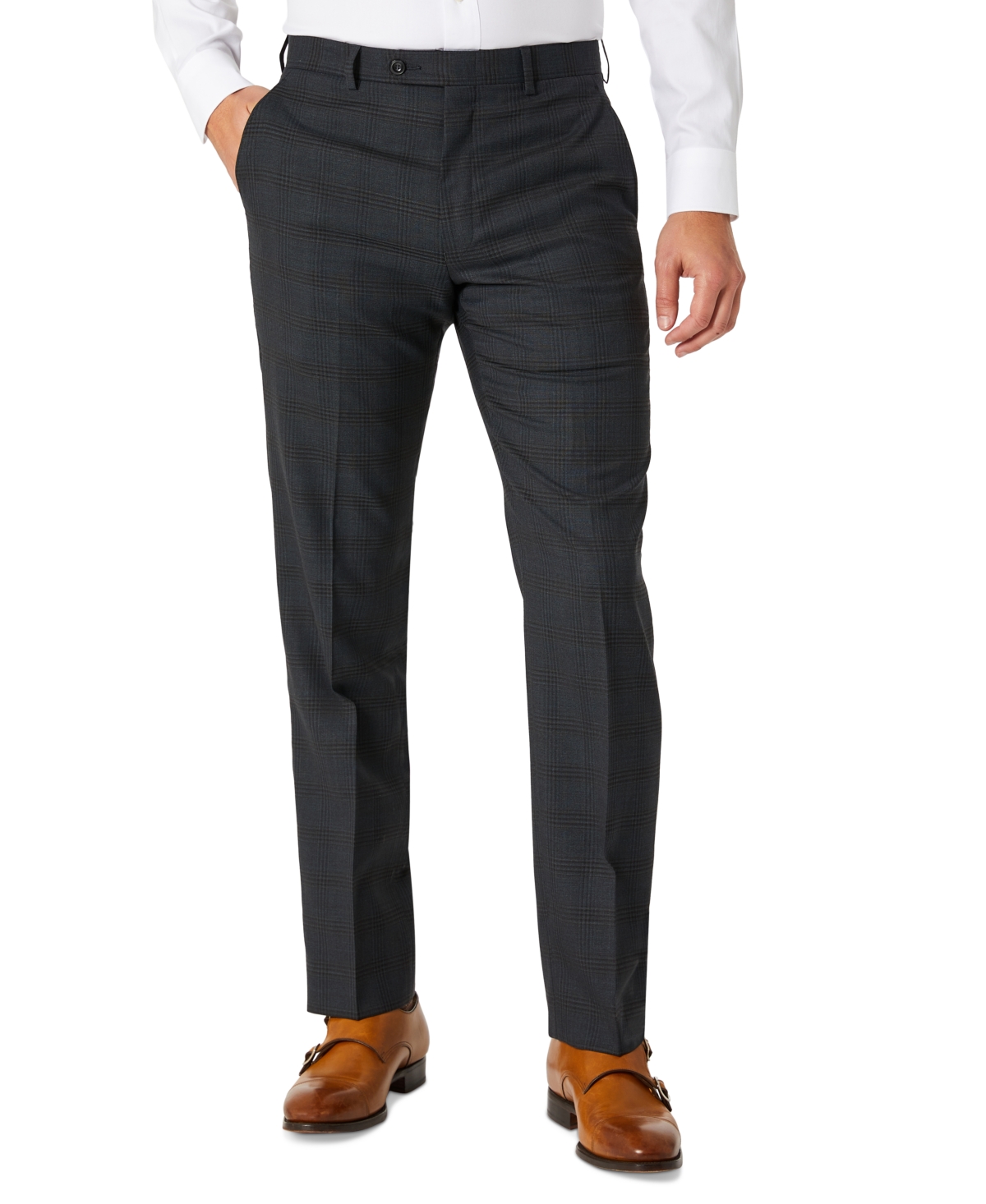 Shop Michael Kors Men's Modern-fit Airsoft Stretch Wool-blend Suit Pants In Blue Plaid