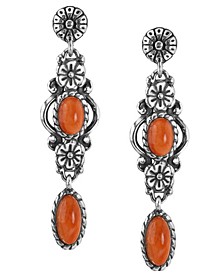 Sterling Silver Drop Dangle Earrings Gemstone Floral Design