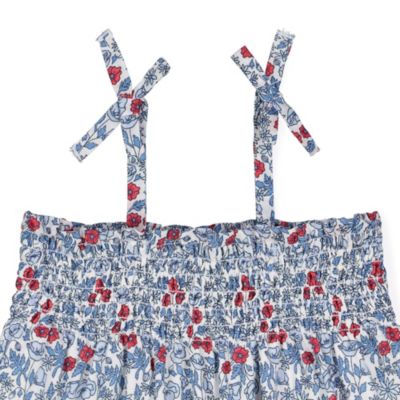 Baby Boys Woven Sleeveless Smocked Romper with Bow Shoulders