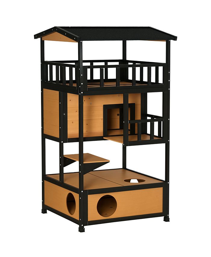 PawHut Cat House, Kitten Condo Shelter w/ Raised Base Asphalt Roof