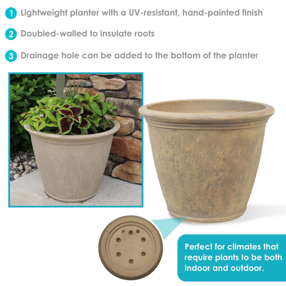 Sunnydaze Decor Anjelica Unbreakable Polyresin Planter -- Set of 2 - Beige