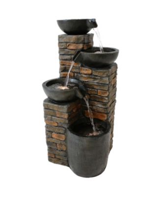 Staggered Bowls 34-Inch Outdoor Water Fountain - LED Lights -Electric Submersible Pump with Adjustable Flow