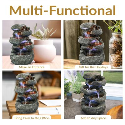 Indoor Home Decorative Relaxing Stacked Rocks Tabletop Water Fountain with LED Lights - 10"